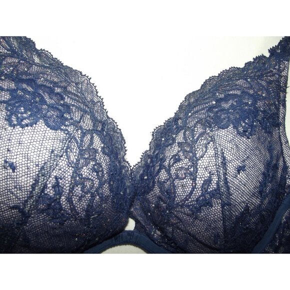 Victoria's Secret 34C Blue Lace Rhinestone Push Up Lace Bra padded crisscross - Picture 5 of 10